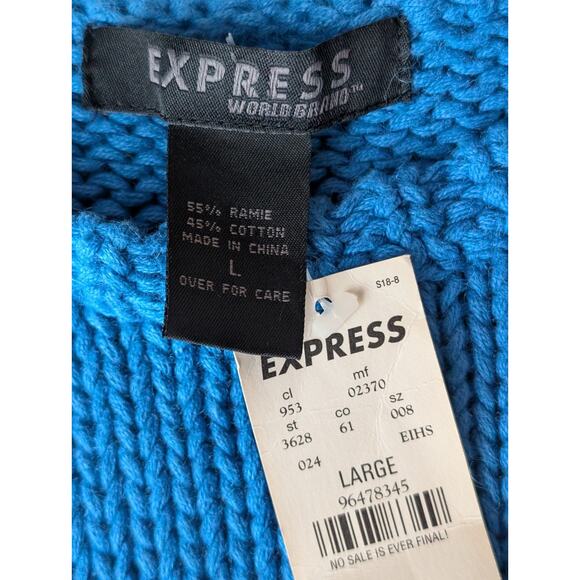 VTG 90s Express‎ Bright Blue Chunky Knit Preppy Twee Academia Sweater Vest Large - Picture 5 of 7